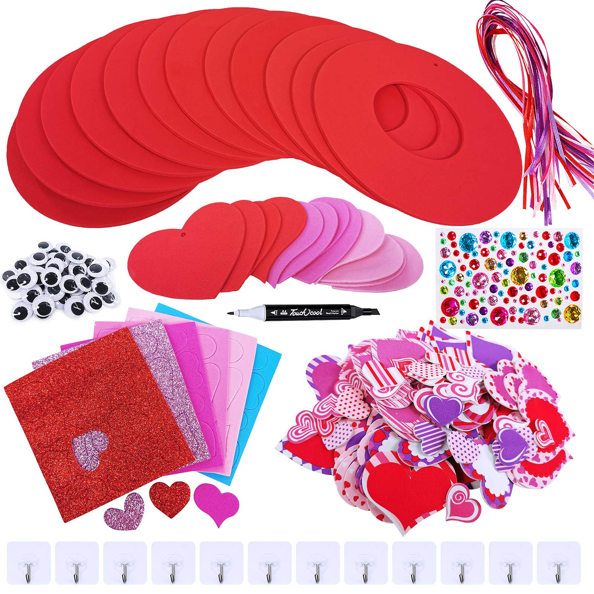 Winlyn 12 Sets Heart Wreath Craft Kit for Kids – Valentine DIY Decorations