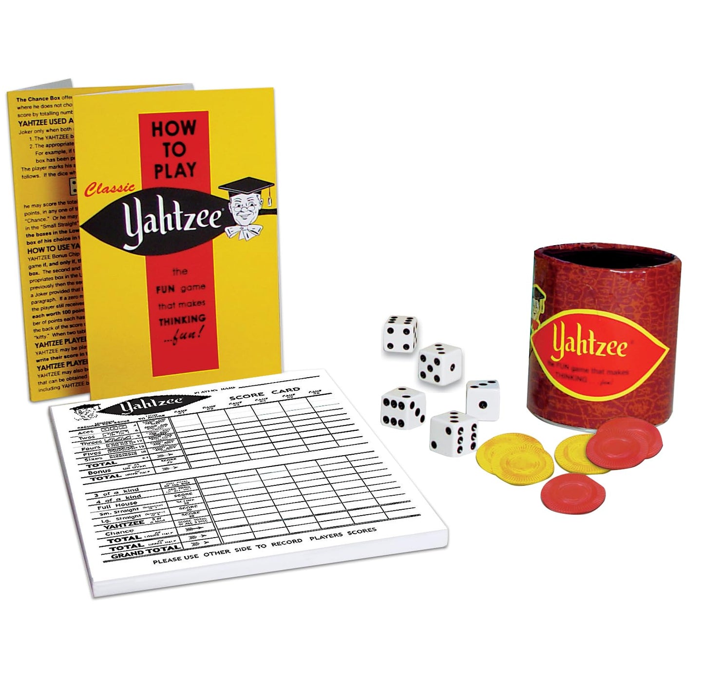 Winning Moves Classic Yahtzee with Retro Artwork — Original Dice Cup, 5 Dice & Scorepad, Ages 8+, 2+ Players (1167)