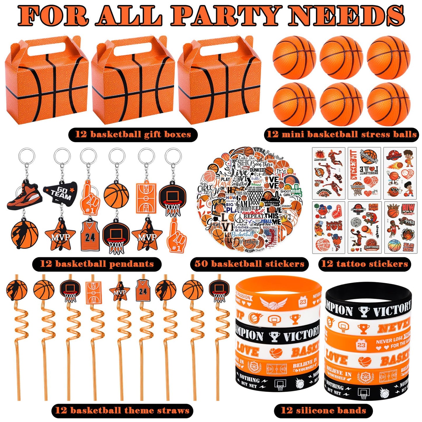 Winrayk 122Pcs Basketball Party Favors – Party Supplies, Gift Bags, Straws & More
