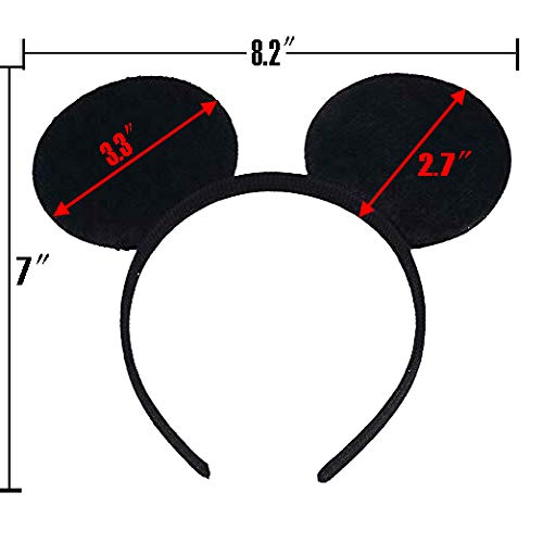 winvin Mouse Ears Headband Set – 24 Deluxe Plush Headbands, Black with Pink Bows (White Polka Dots Theme)
