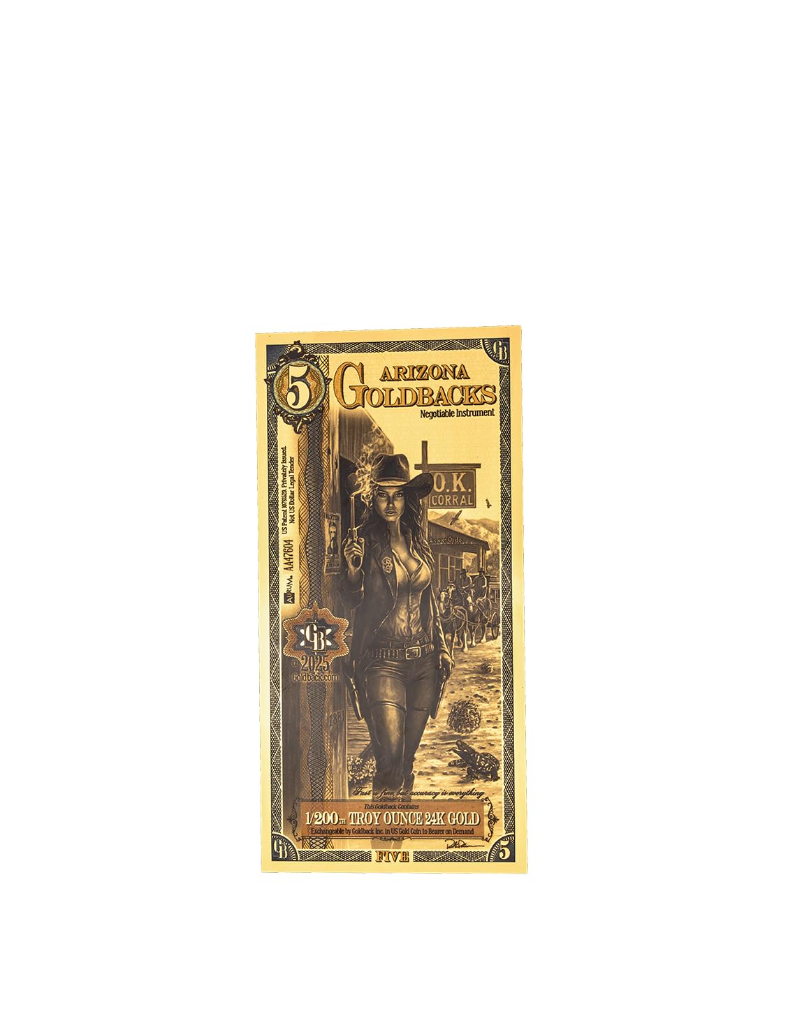 Wisemen Trading Arizona 5 Goldback (5GB) Collectible — 1/200 oz 24K Gold Note | Law & Order Series