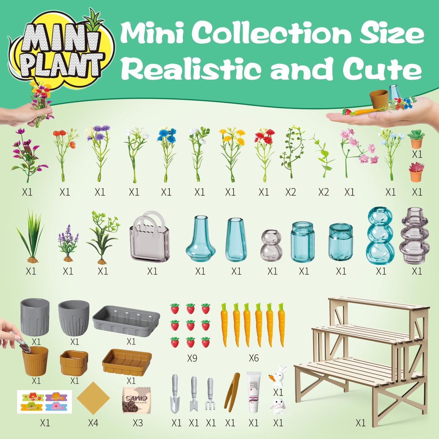 WishaLife 70 PCS Make It Miniature Garden Set – Mini Plants & Bouquets