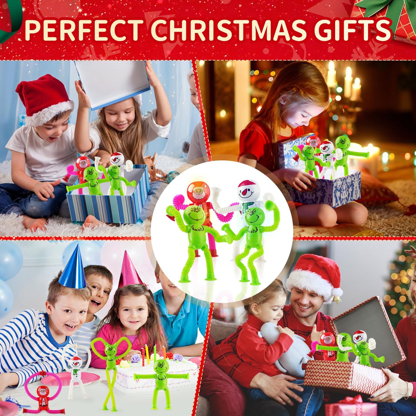 witmelt 4Pcs Christmas Pop Tube Sensory Toys | Telescopic Fidget Tubes for Kids