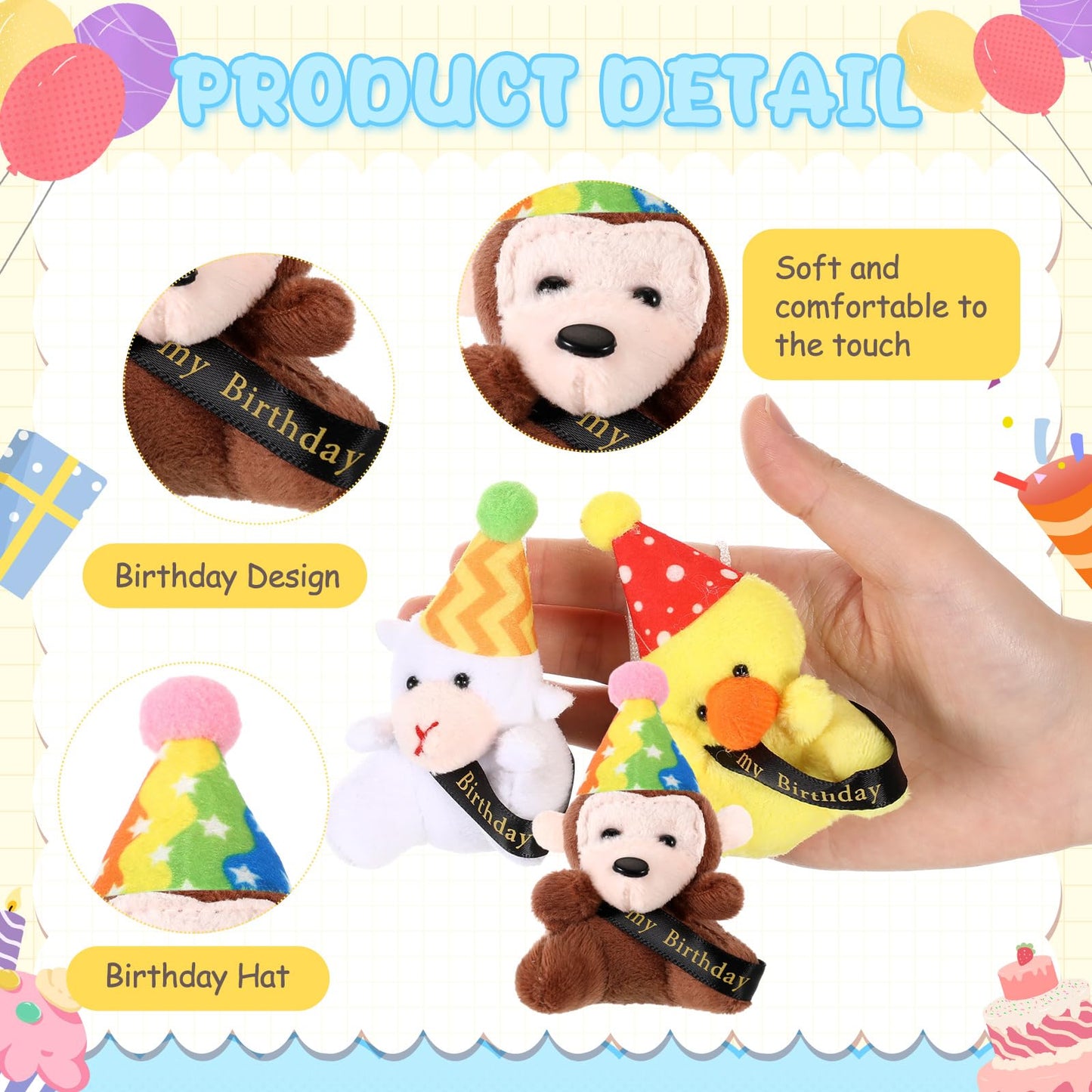 Wiwiqing 24-Set Birthday Mini Stuffed Animals – Plush Party Favors & Gift Bags
