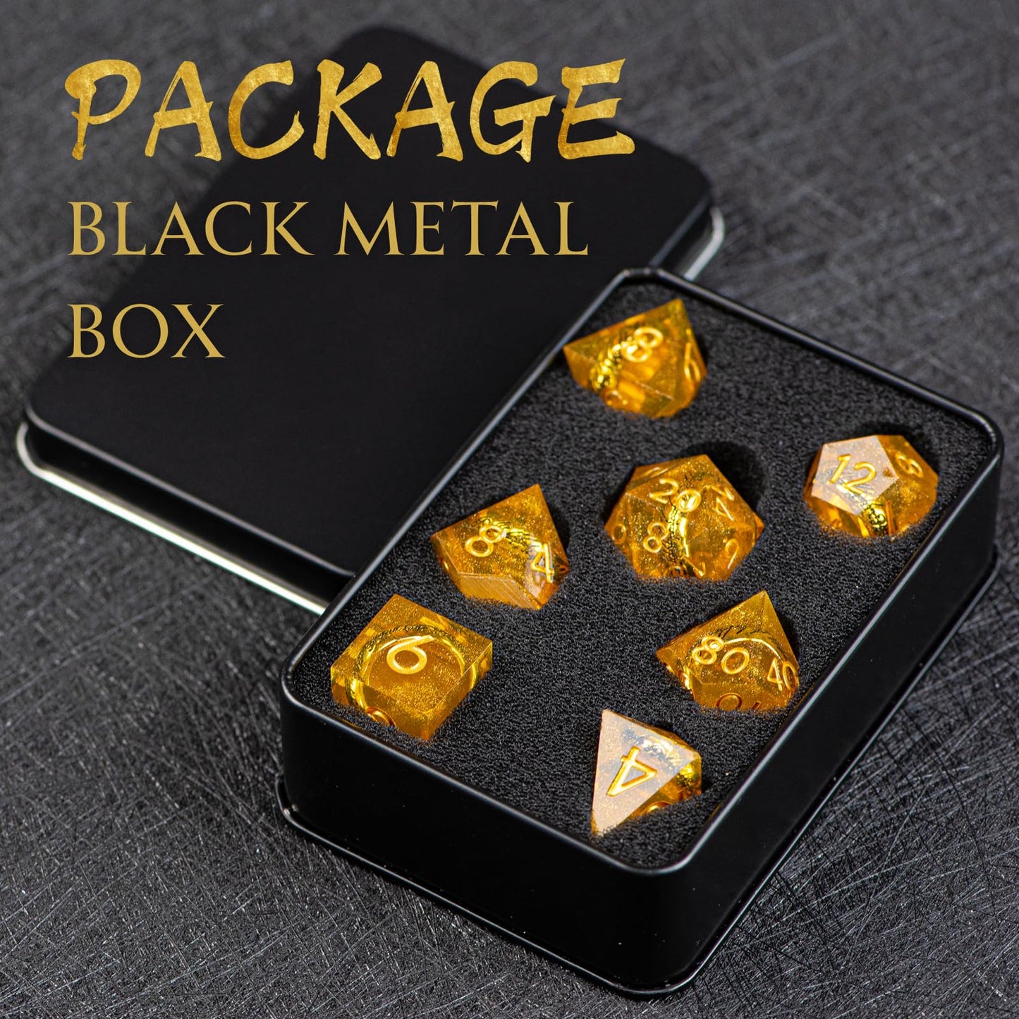 WizardsArcanum Magic Ring DND Dice Set – 7 Resin Dice with Iron Box (Blue) for DND, COC & RPGs