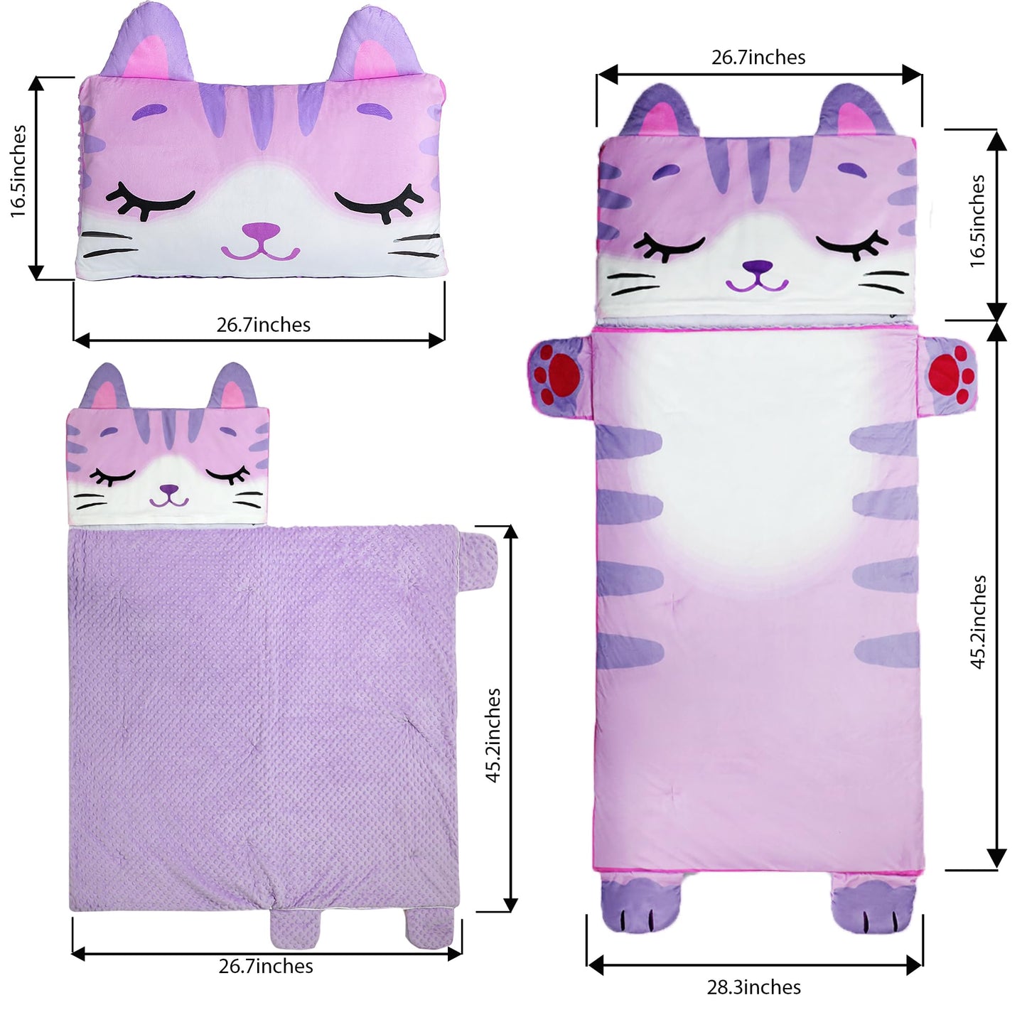 Wizland Kids Sleeping Bag for Girls - Flannel Kitty Nap Mat, Portable Pink Rest Mat for Daycare & Preschool 61.8 in x 28.3 in