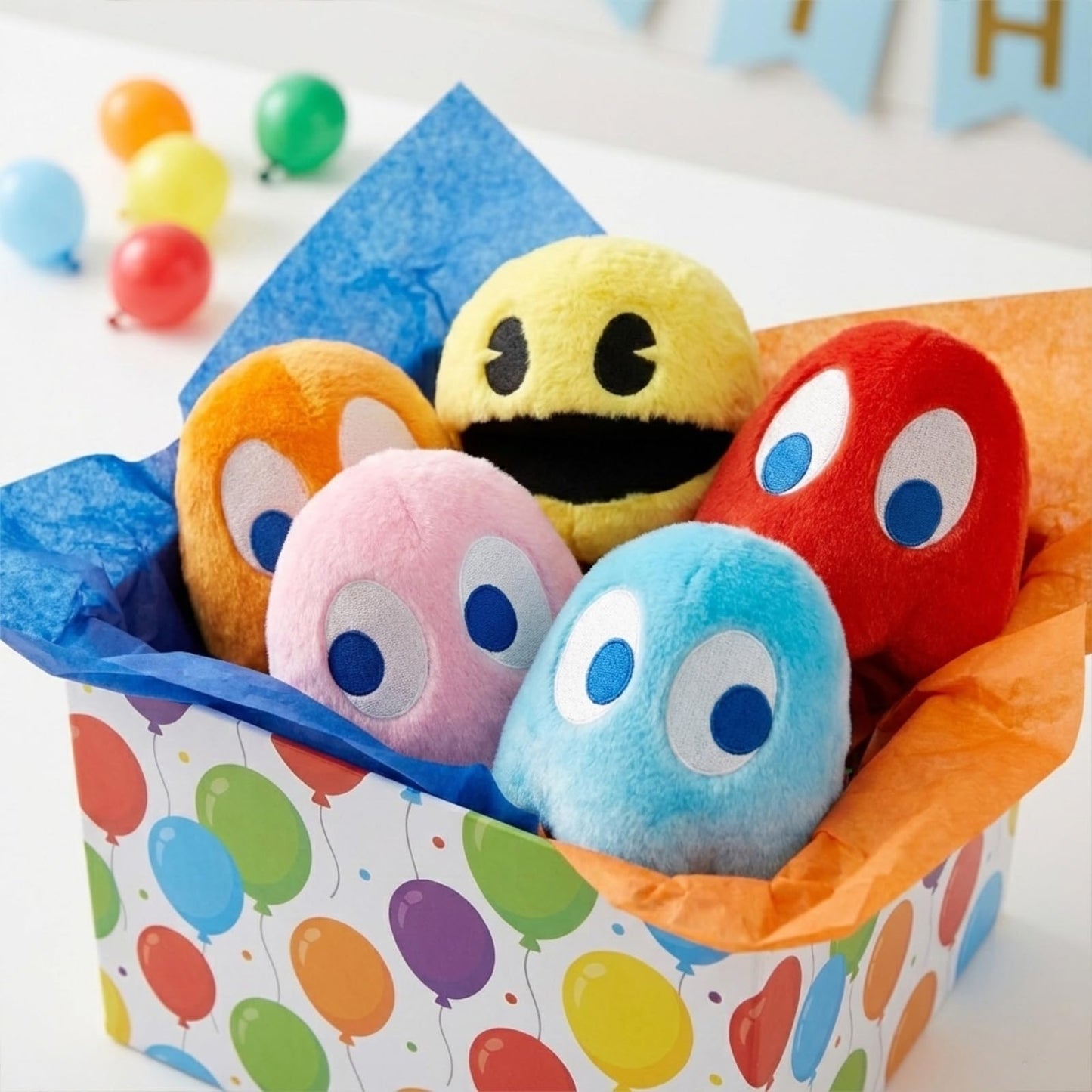 WjcnPac-Man 6in Pac Plush Ghost – Set of 5 Soft Plush Toys for Parties, Gifts & Decor