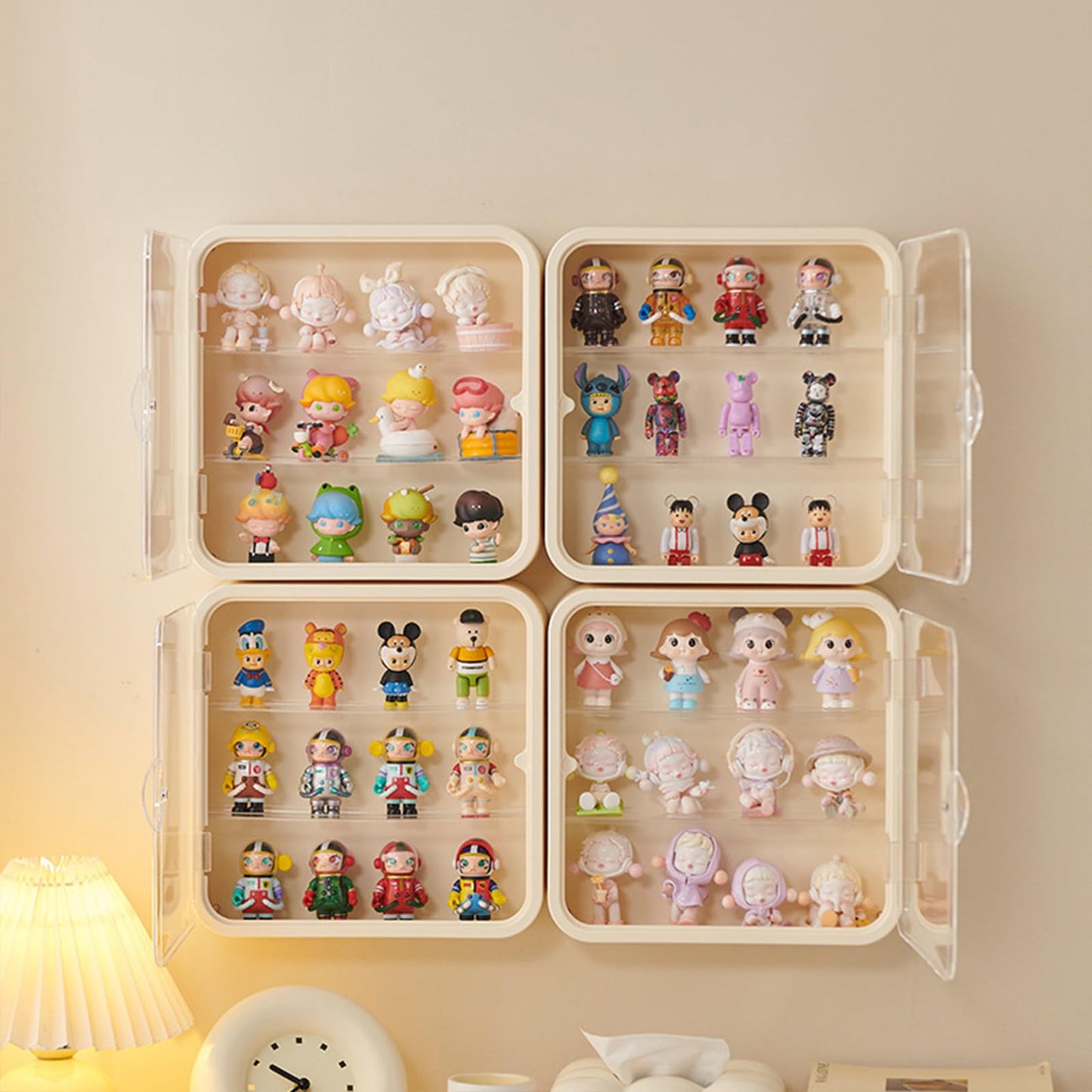 WMM Clear Display Case for Figures – Wall-Mounted Dust and Moisture Proof Display Box with Adjustable Stand (Cream)