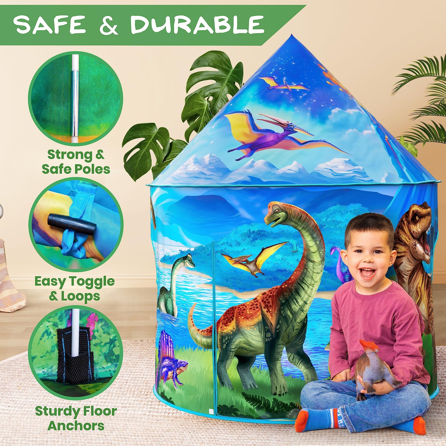 W&O Dino Paradise Play Tent: Roar Button, LED Lights & Dino Toys