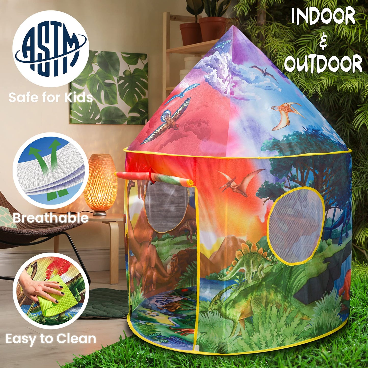 W&O Dinosaur Discovery Kids Tent — Roar Button, LED Lights & Dino Toys