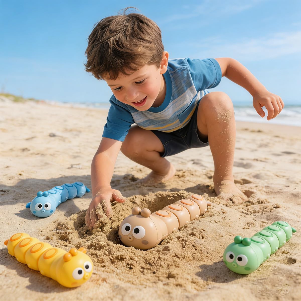 WOBOX Wind-Up Caterpillar Toy – Safe STEM Crawling Insect for Toddlers (Green, 3-Pack)