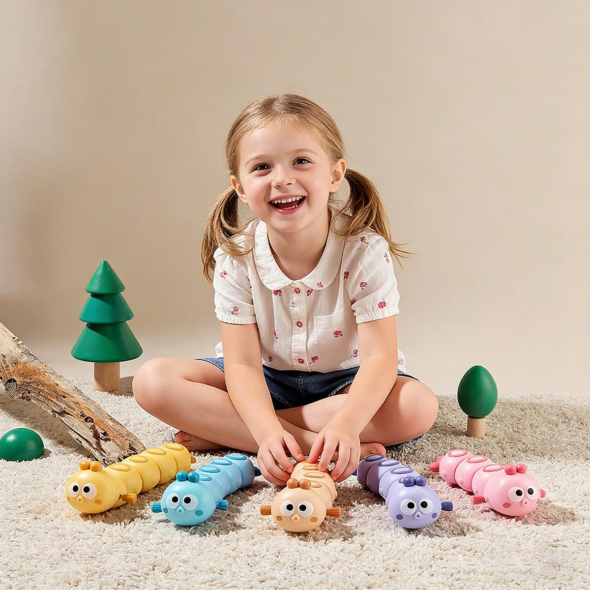 WOBOX 3Pcs Purple Wind-Up Caterpillar Toy – Educational STEM Crawling Insects for Toddlers (Safe, Non-Toxic)