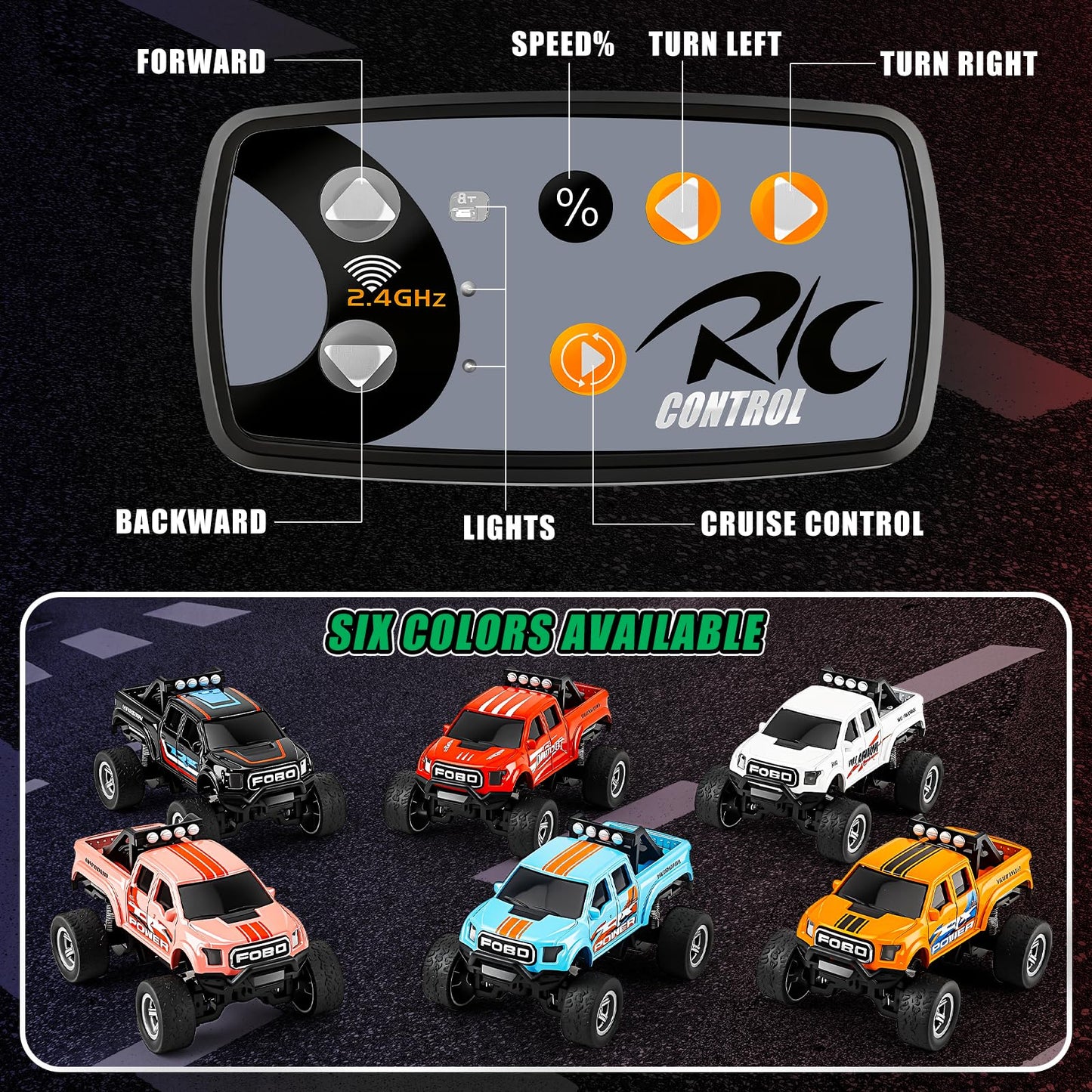 WOHEIHEI Power Monster Truck with Camping Trailer – 1:64 RC, LED Lights, 2.4GHz, 3-Speed (Blue)