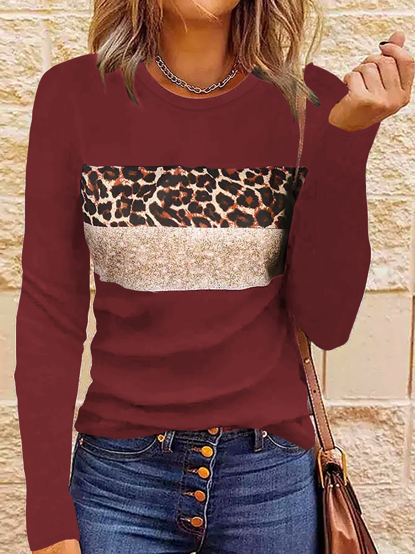 Women's Casual Printing Long Sleeved Fitted T-shirt