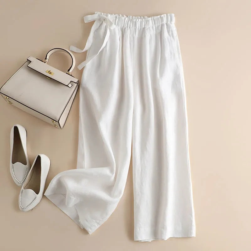 Women's High Waist Side Lace-up Retro Elastic-waist Casual Pants