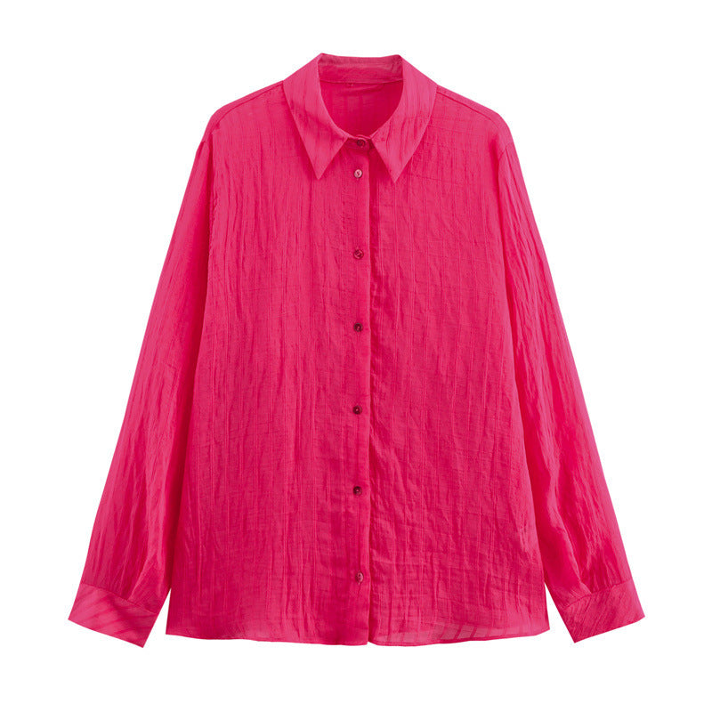 Women's Long Sleeve Thin Blouse, Casual Striped Summer Shirt