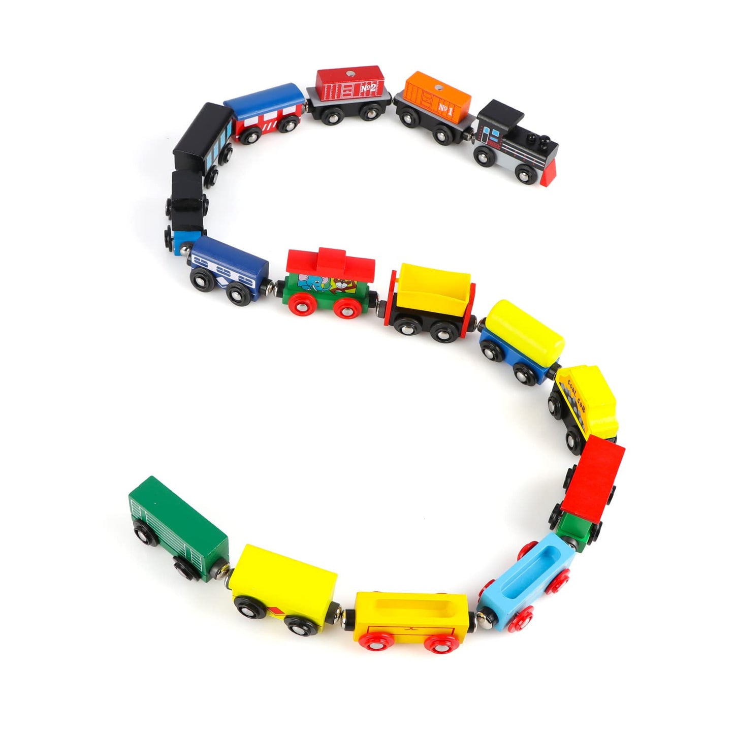Wondertoys Wooden Train Set – 16 Pcs Magnetic Tracks with Storage Bag for Toddlers & Kids