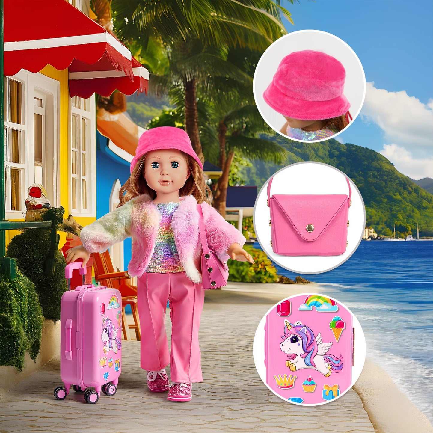 WONDOLL 26-Piece Travel Gear for 18-Inch Dolls – Luggage, Clothes & Accessories