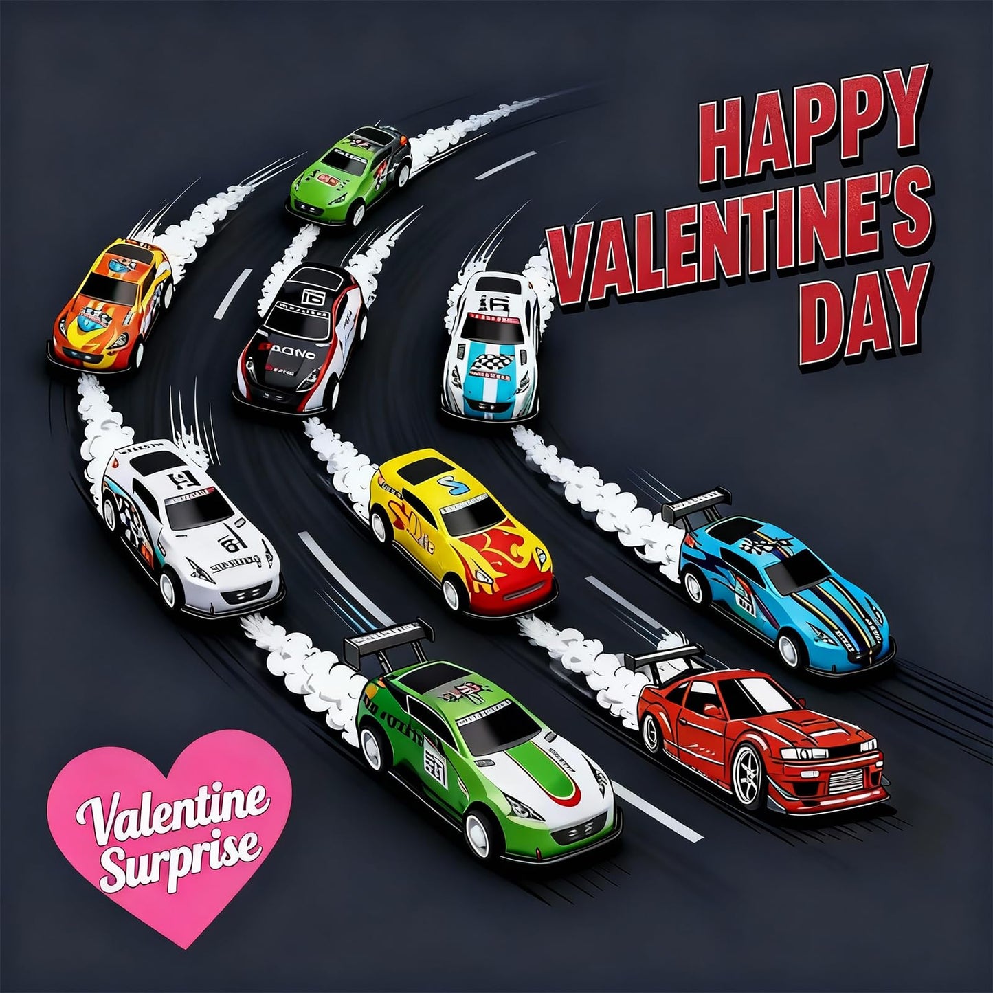 Wonfirang 28 PCS Valentines Day Party Favors for Kids – Racing Cars & Cards Set