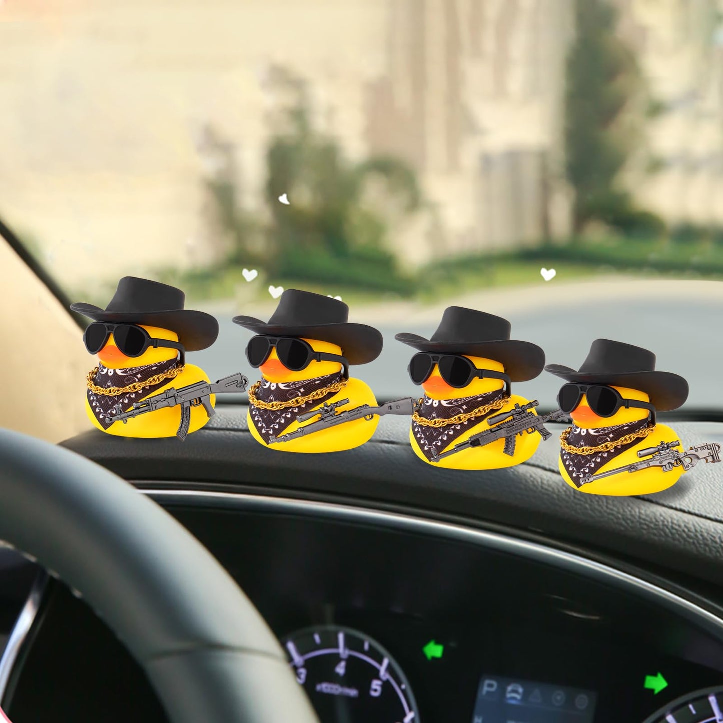 wonuu Black Cool Rubber Duck Car Ornament – Dashboard Decoration with Cowboy Hat and Sunglasses
