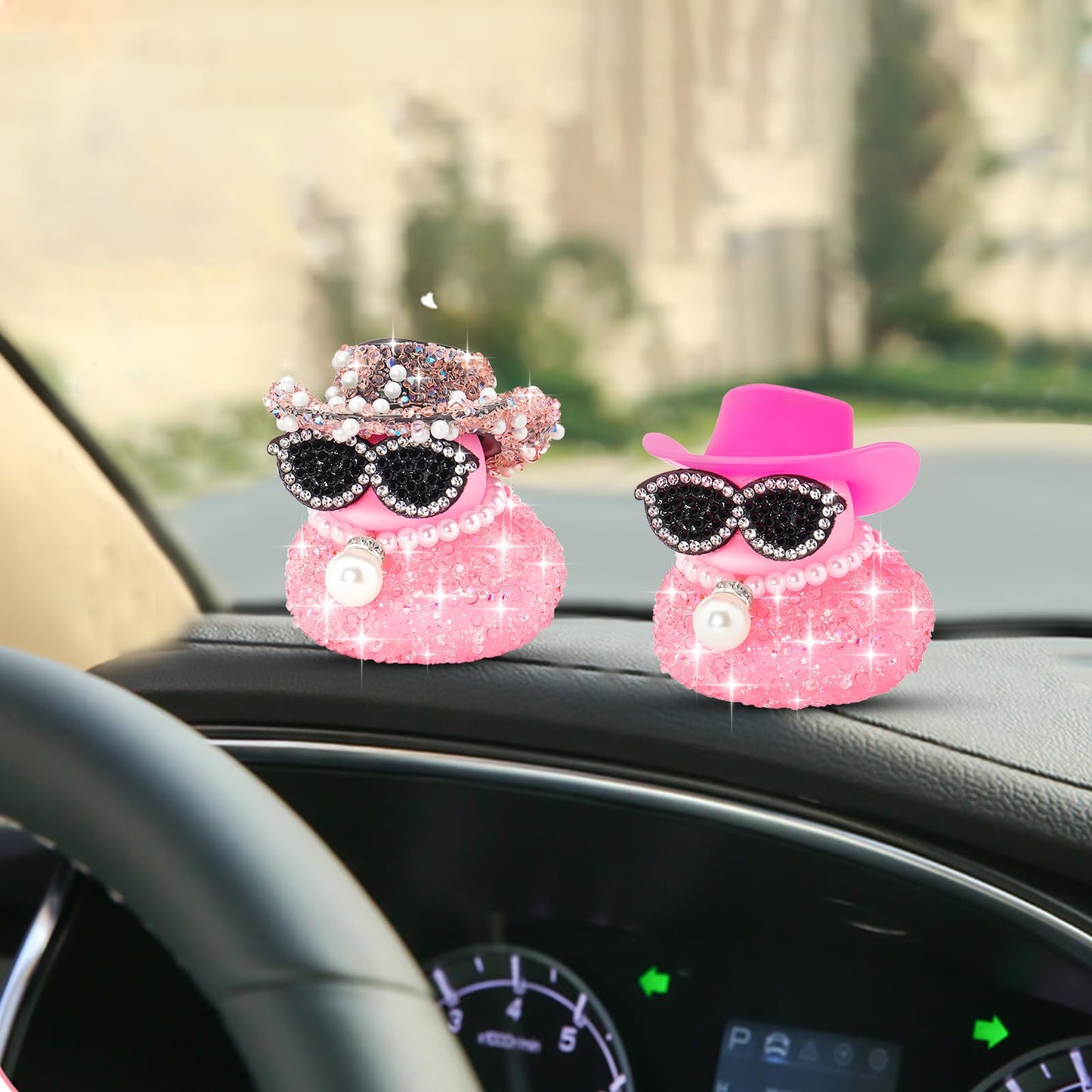 Wonuu Pink Diamond Rubber Duck Car Ornament — Dashboard Decor for Cool Car Accessories