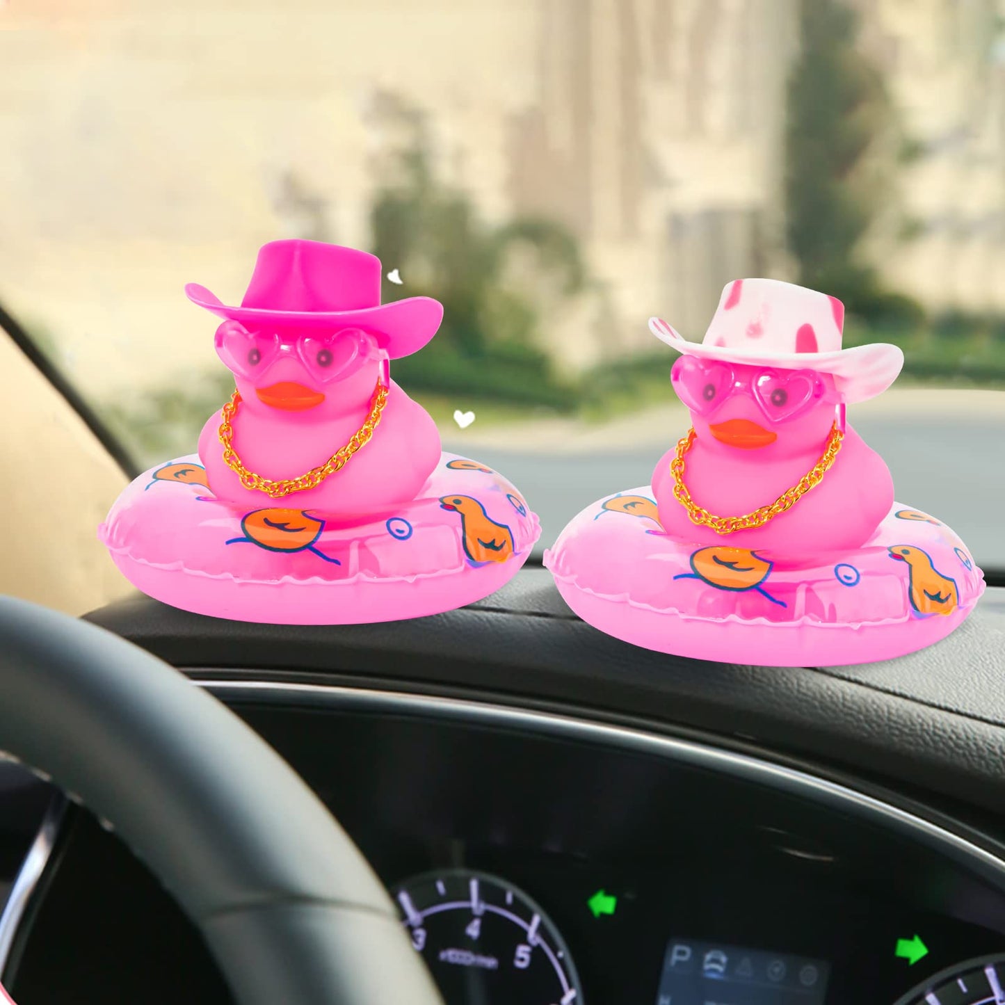 wonuu Pink Rubber Duck with Heart Sunglasses & Pink Cowboy Hat – Fun Car Decor & Gift