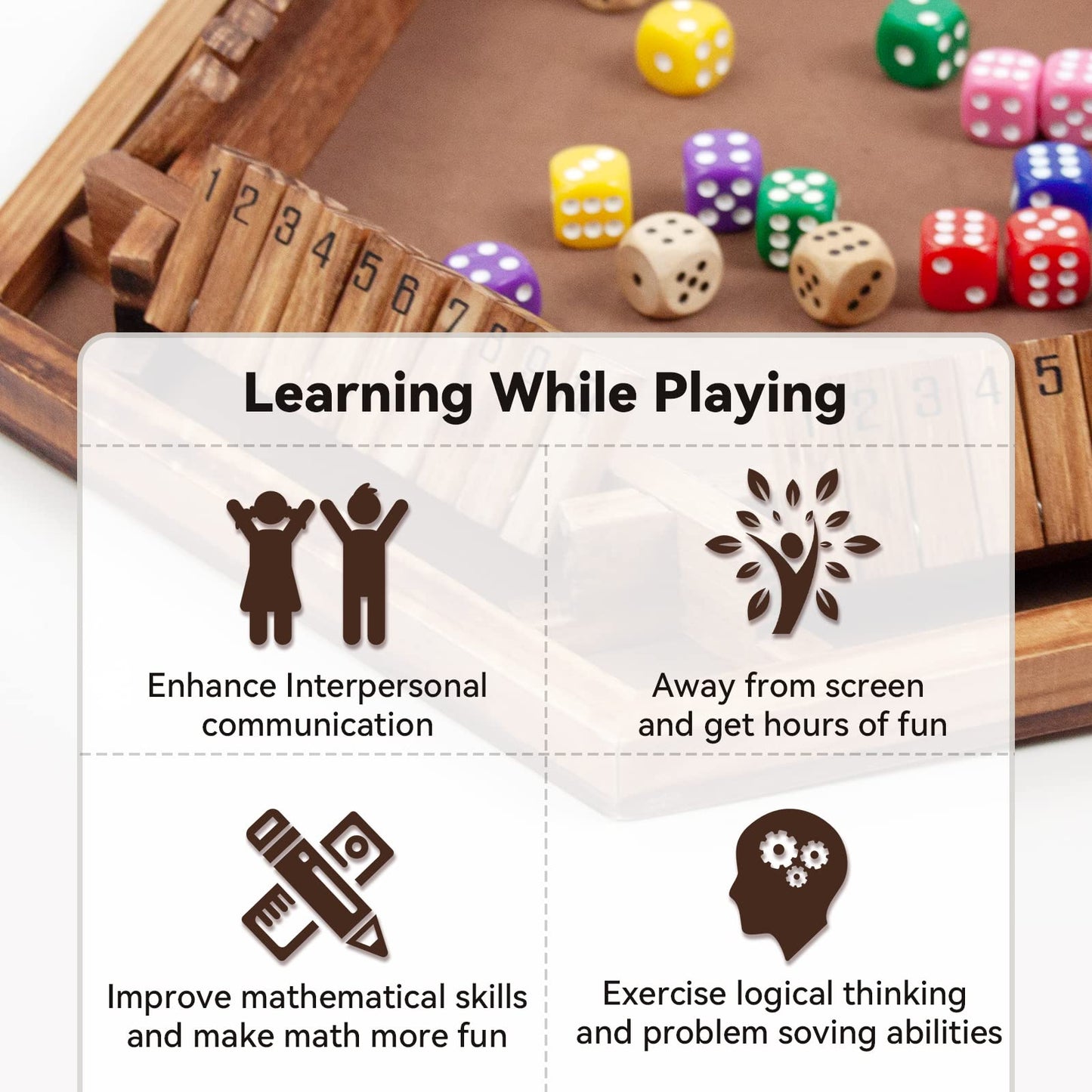 WOOD CITY Shut The Box Game – Wooden Dice Strategy for 6 Players