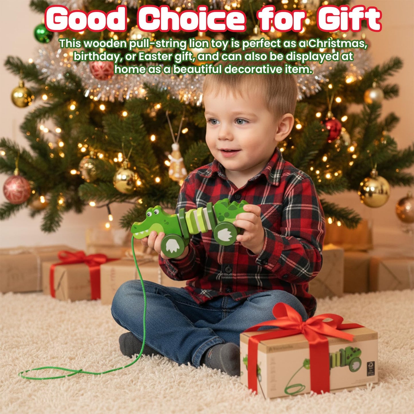 WoodenEdu Crocodile Pull Toy – Wooden Pull Along for Toddlers (Ages 1+) | Safe FSC Wood