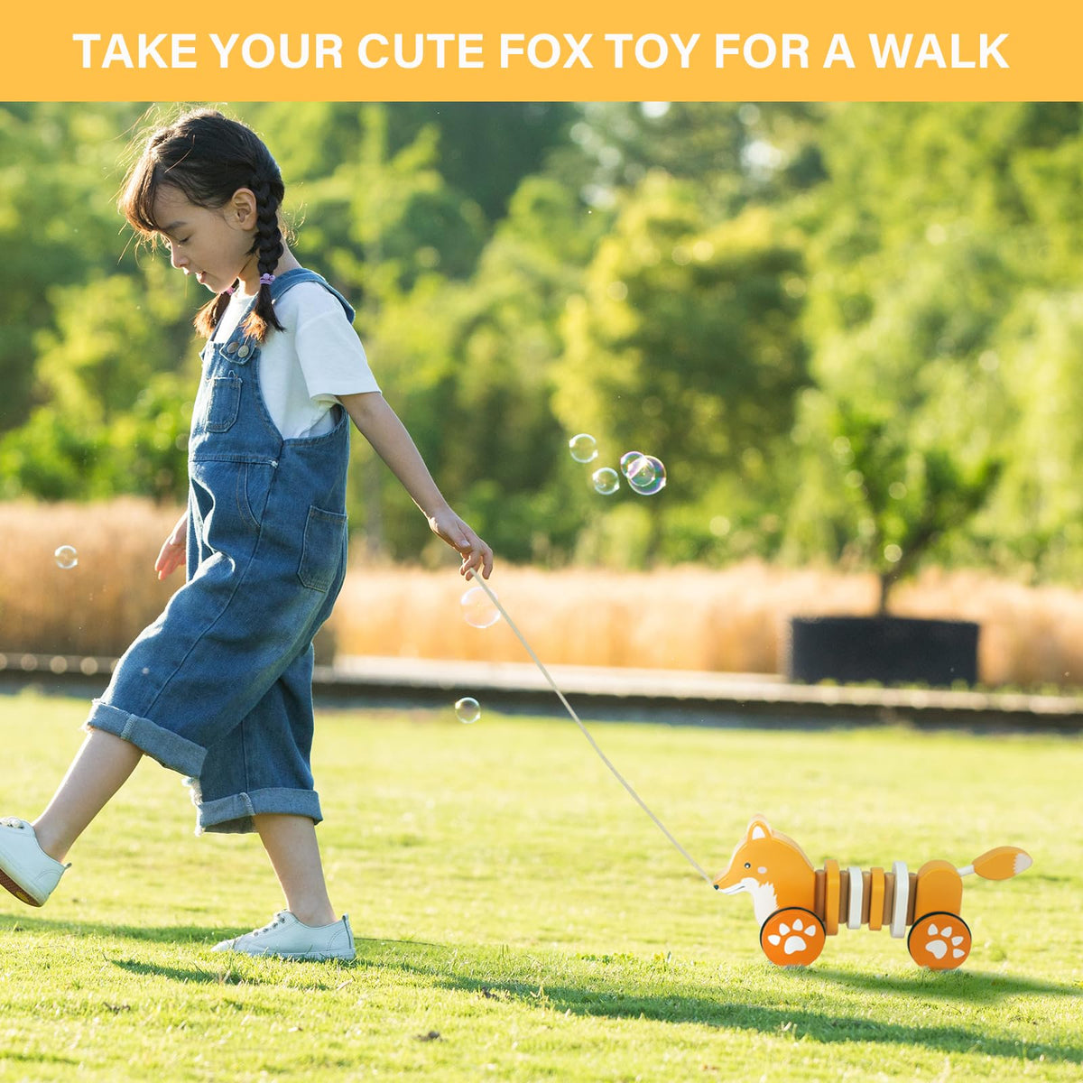 WoodenEdu Fox Pull Toy – FSC-Certified Wooden Toddler Toy for Crawling