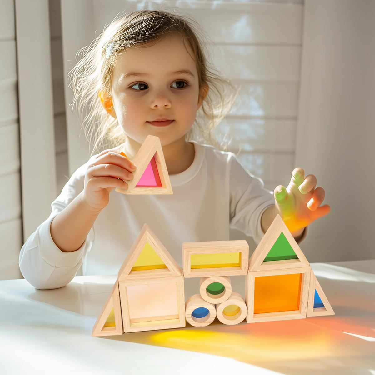 WOODENFUN 32-Piece Rainbow Wooden Building Blocks Set – Safe, Durable STEM Toy for Kids