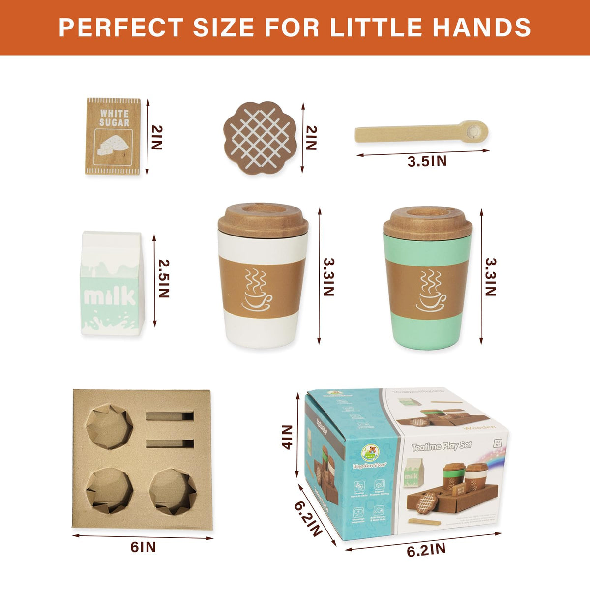 WOODENFUN Pretend Play Coffee Cup Toys — Wooden Kitchen Accessories for Kids
