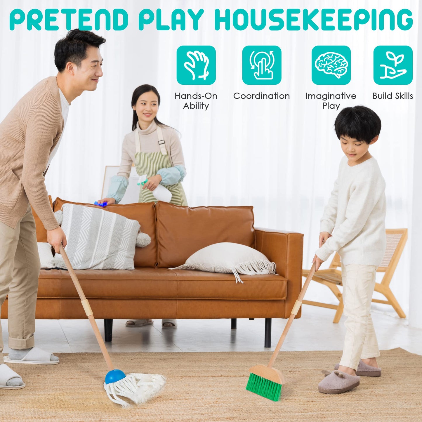 WOODMAM Wooden Kids Cleaning Set – 8-Piece Montessori Pretend Play Toy for Toddlers