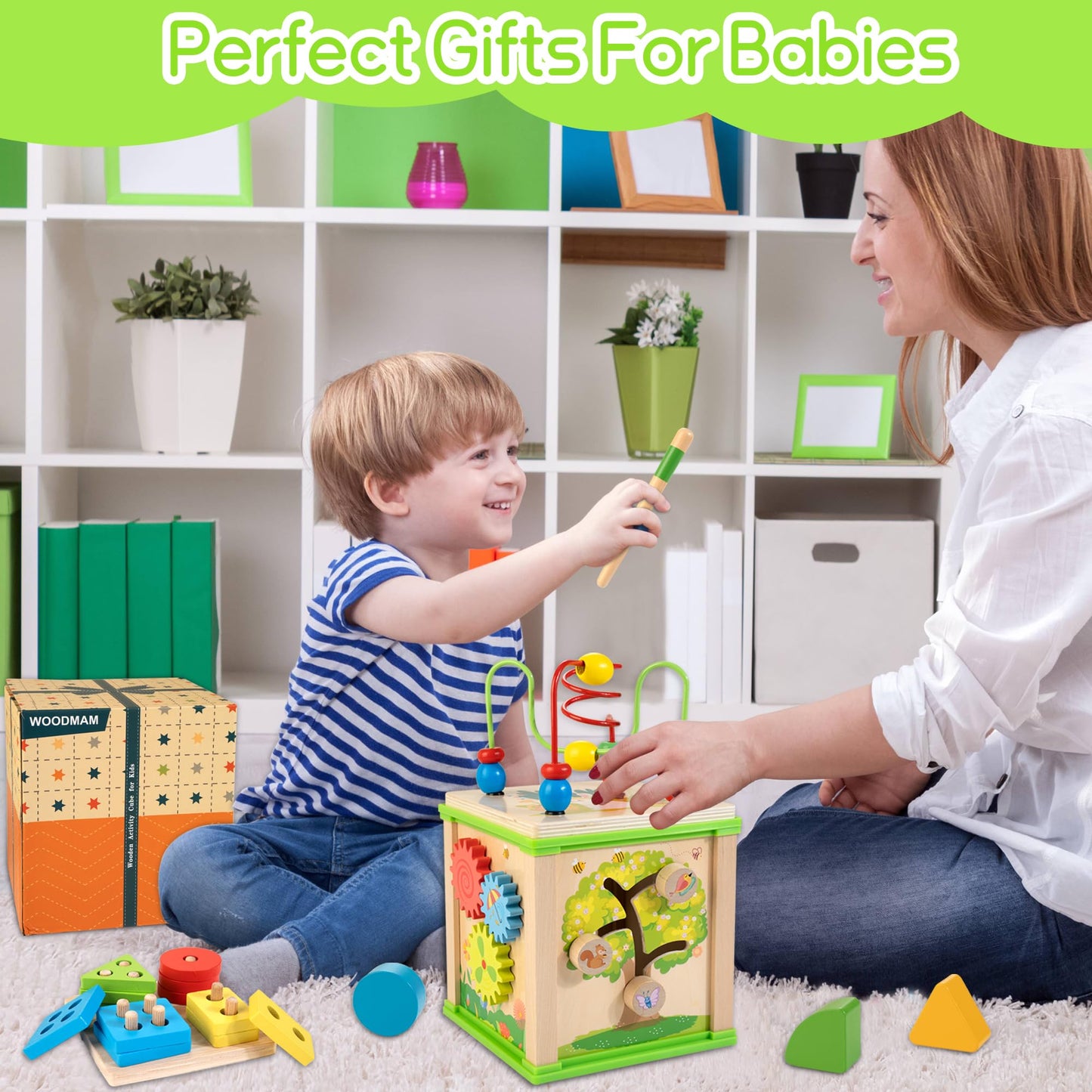 WOODMAM Wooden 7-in-1 Activity Cube | Montessori Toys for Toddlers 1-3