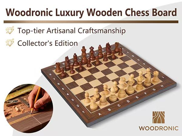 Woodronic 16 Inch Wooden Chess Board – Premium Tournament Board with Notation
