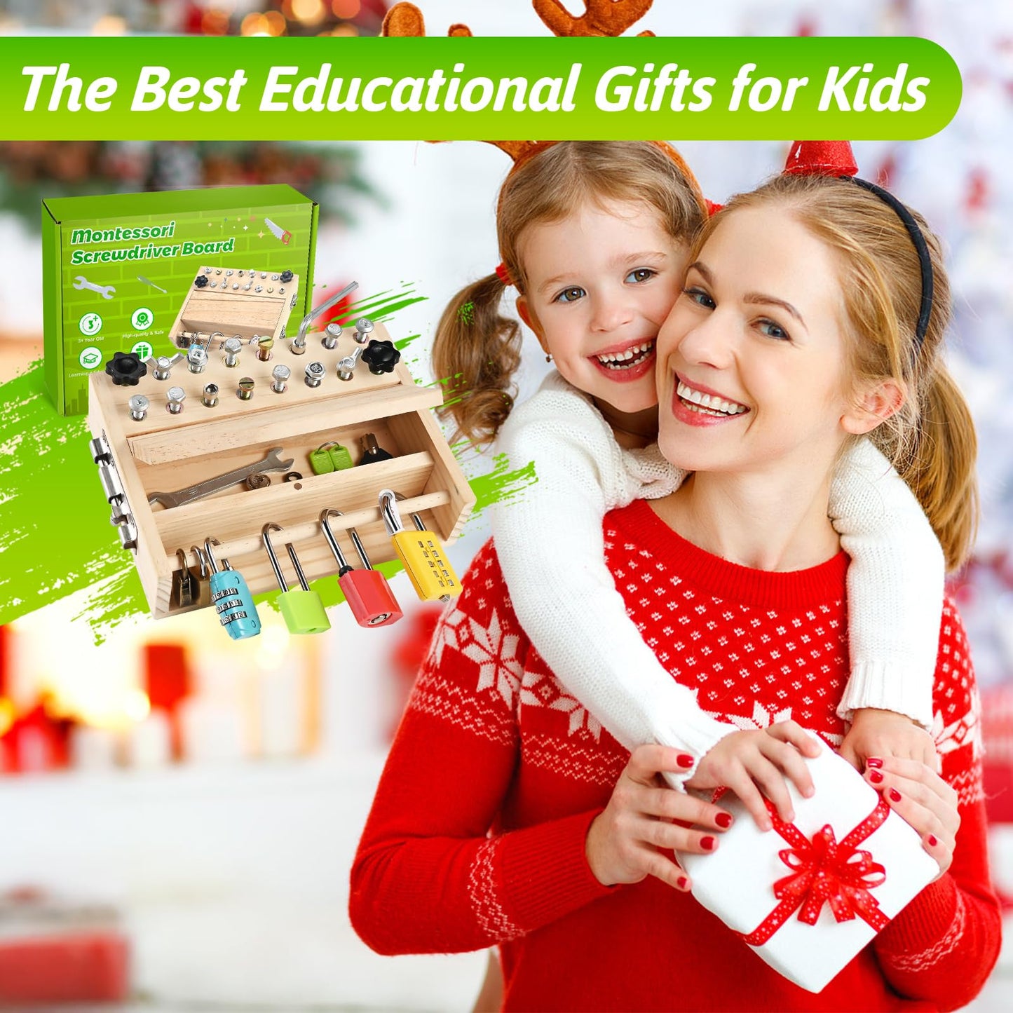 WoodTrove Montessori Screwdriver Board Set – Fine Motor Toy for 3-5 Year Olds | Locks & Keys
