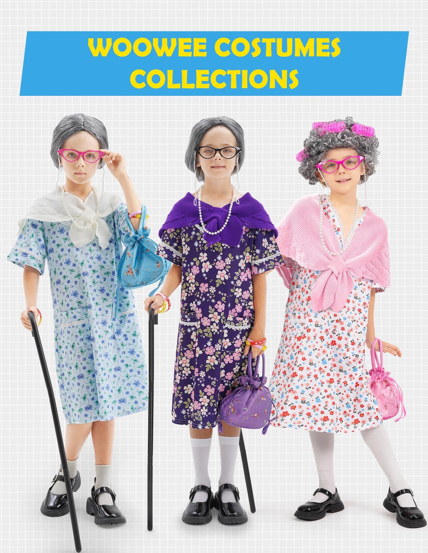 WooWee 100 Days Old Lady Costume for Girls – Purple Granny Dress Up (5-7Y)