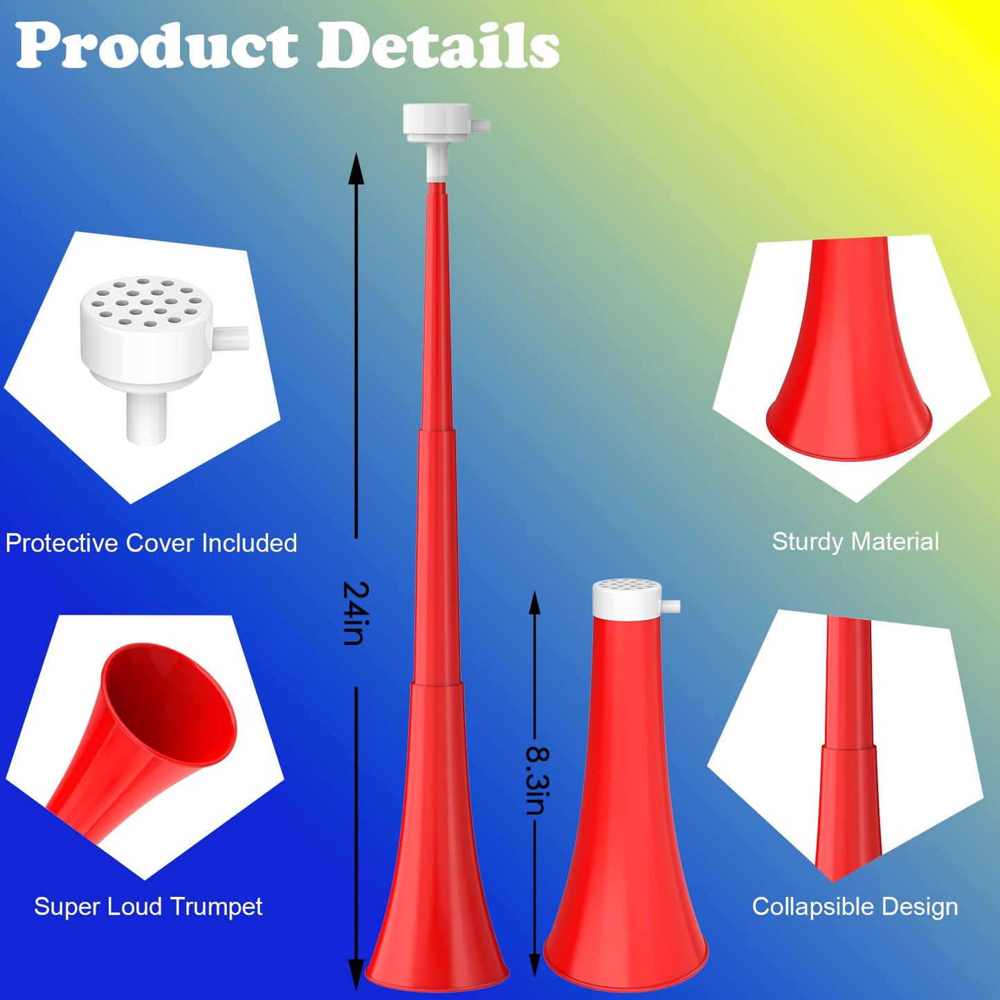 Woowyvyell Collapsible 24-Inch Stadium Horn – Vuvuzela Noisemaker for Sports