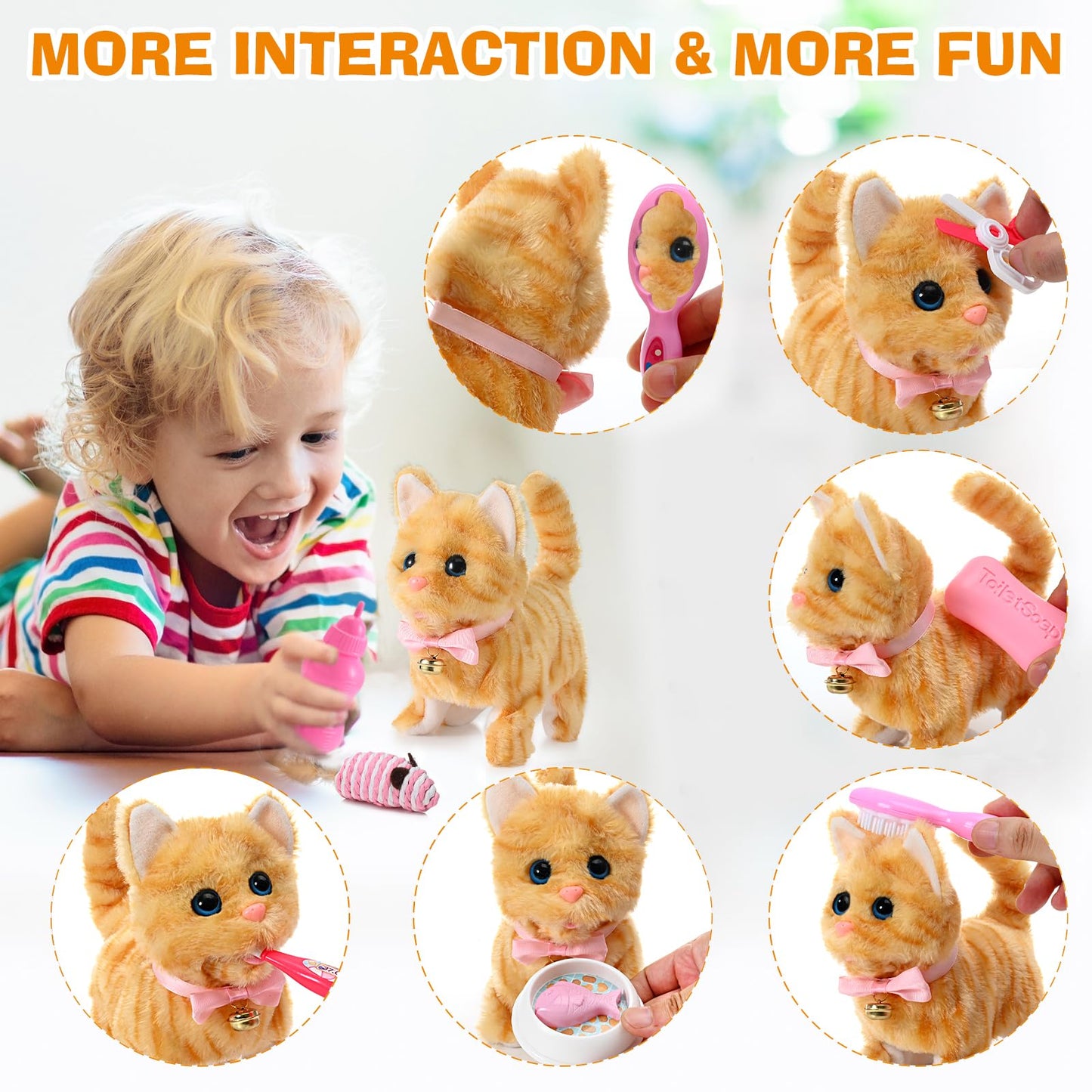 WorWoder 15PC Robot Plush Cat — Interactive Meowing Kitten Toy for Kids