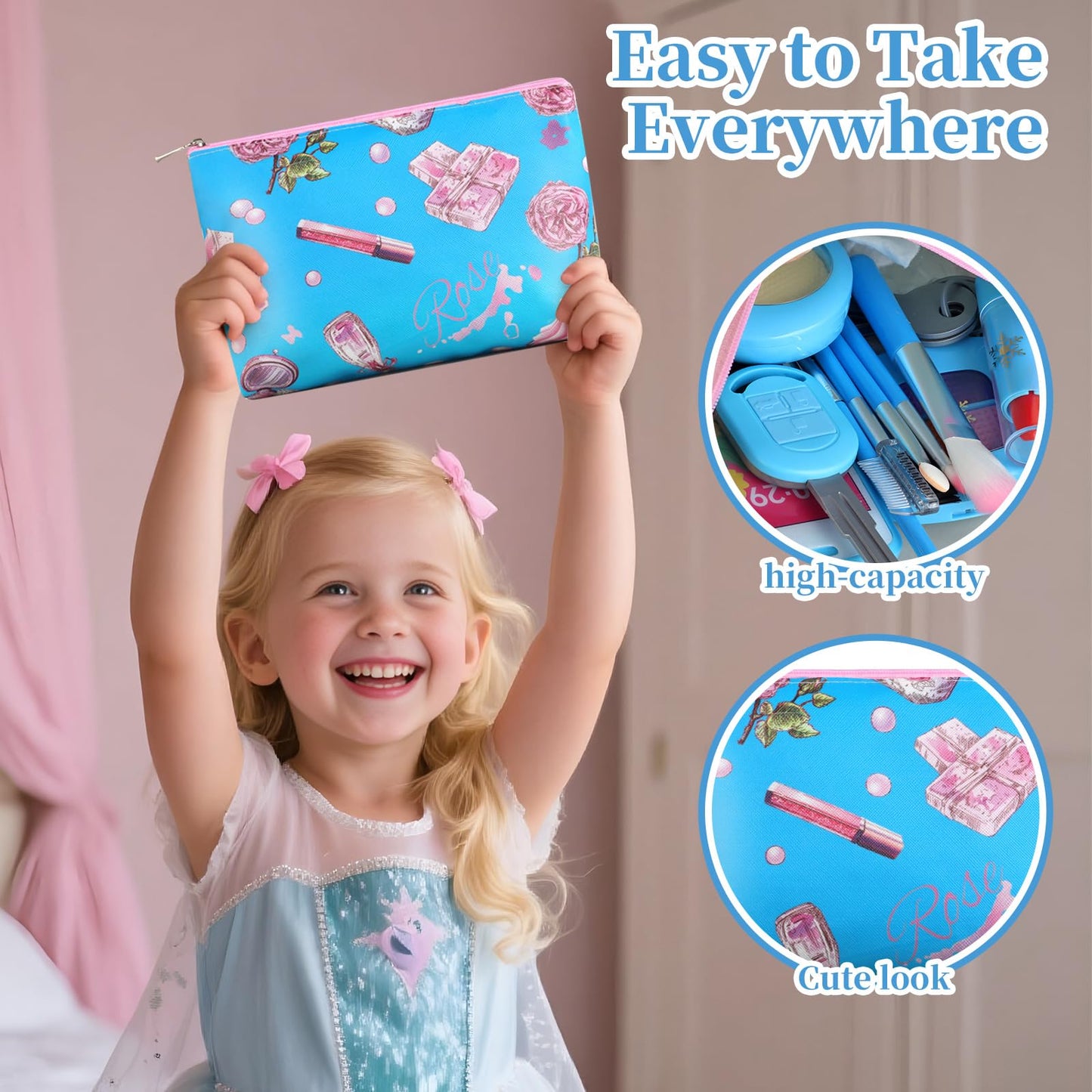 Woumserta Pretend Makeup Kit Blue for Kids 3-5 – Safe, Portable Playset