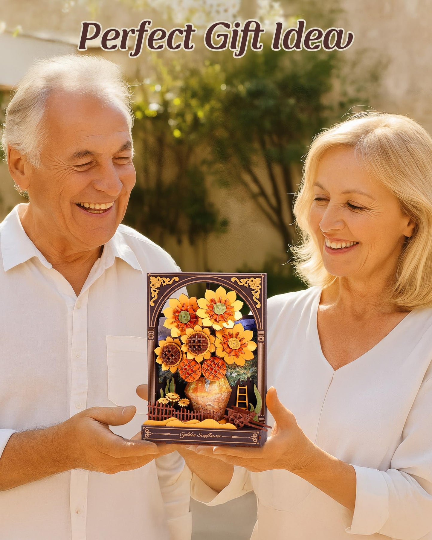 Wowood 3D Wooden Puzzle for Adults – Van Gogh Golden Sunflower DIY Kit with LED Light