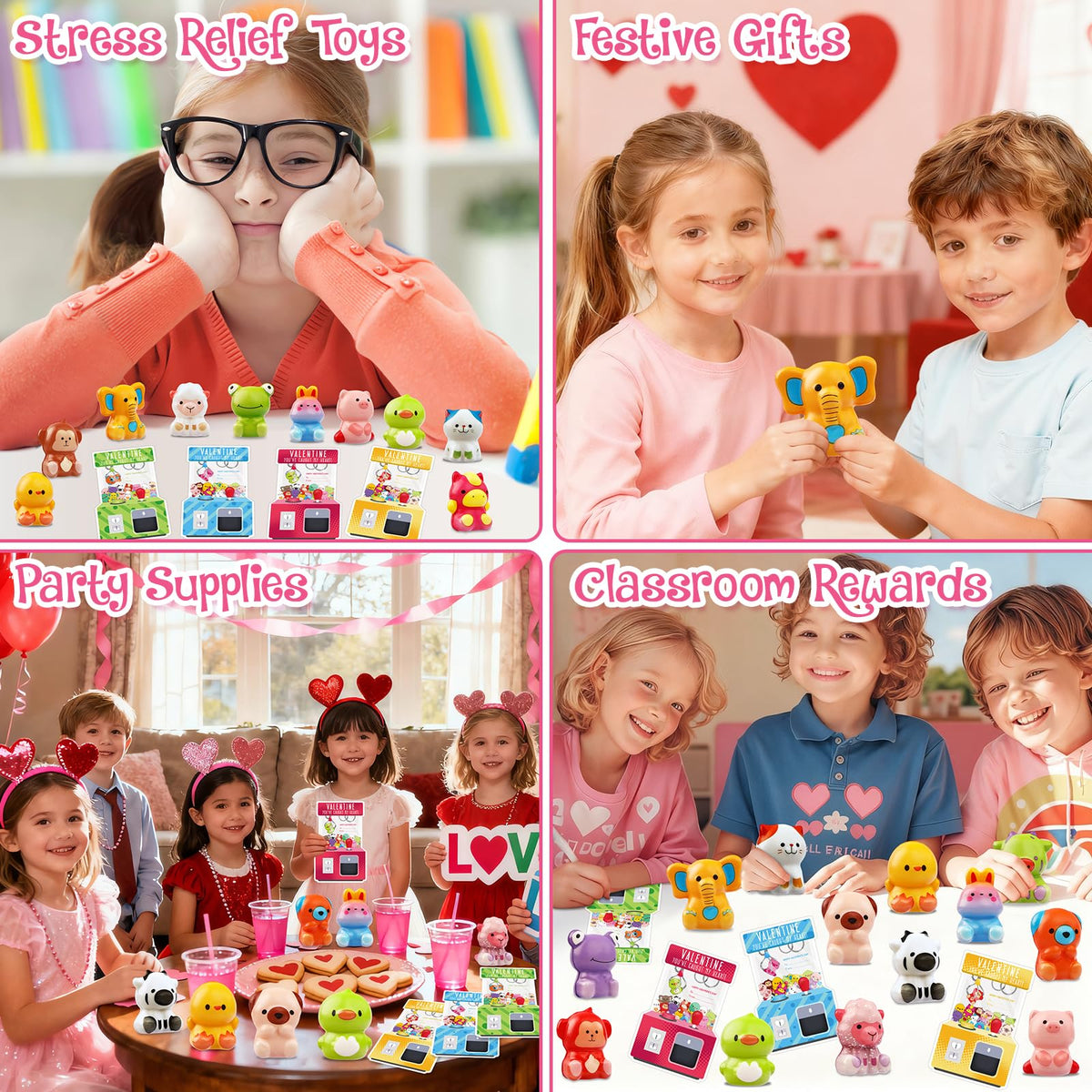 WOWSCAN Valentines Day Gifts for Kids – 24 Pack Animal Squishy Toys with Valentine Cards