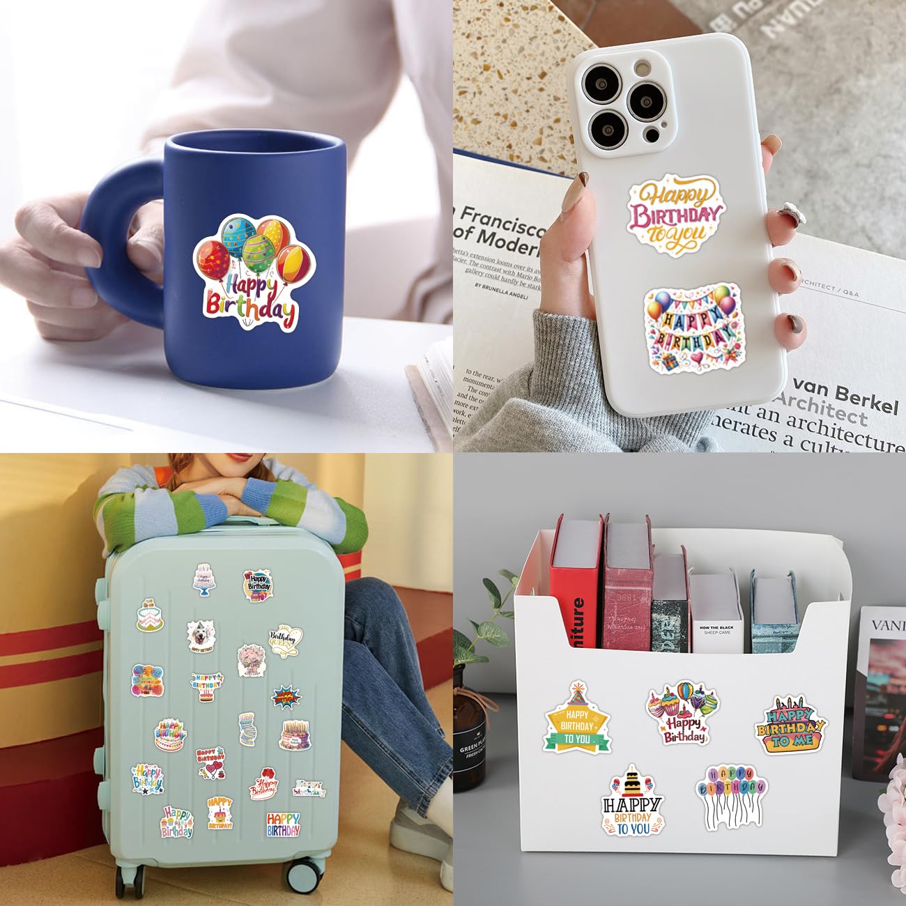 WQOWEHI 110 Happy Birthday Stickers – Kawaii Vinyl Pack for Laptops, Water Bottles, Guitars | Gift for Girls & Teens