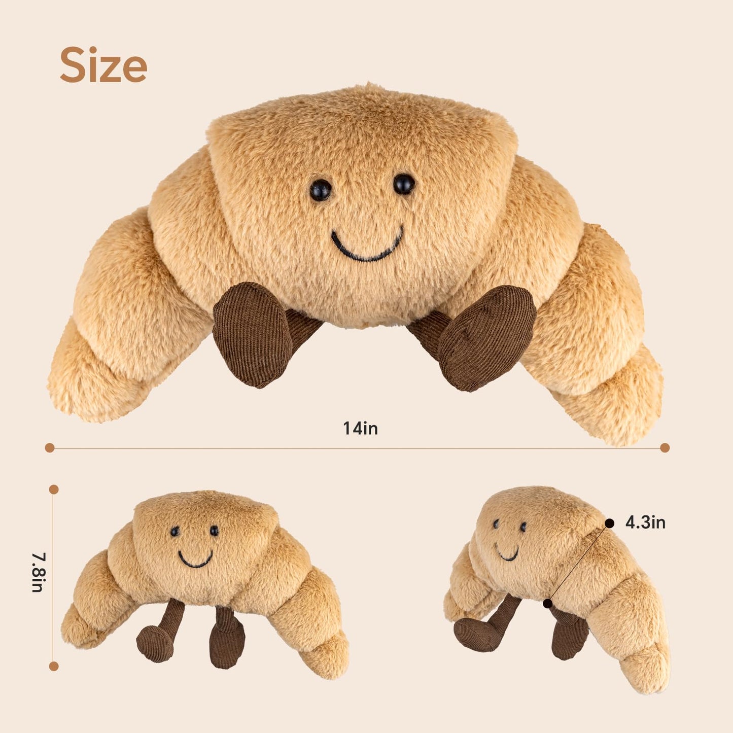 WqWqian Croissant Plush Toy - 14-Inch Soft Stuffed Croissant Pillow for Kids & Adults