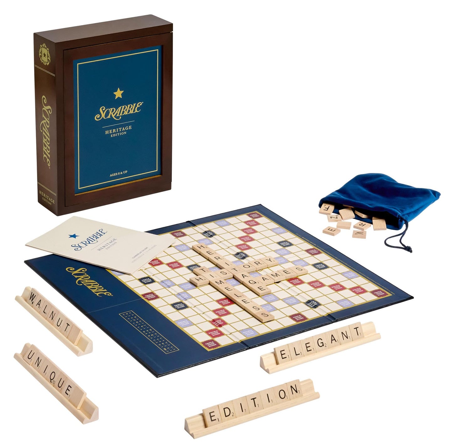 WS Game Company Scrabble Heritage Edition – Classic Word Game with Walnut Storage