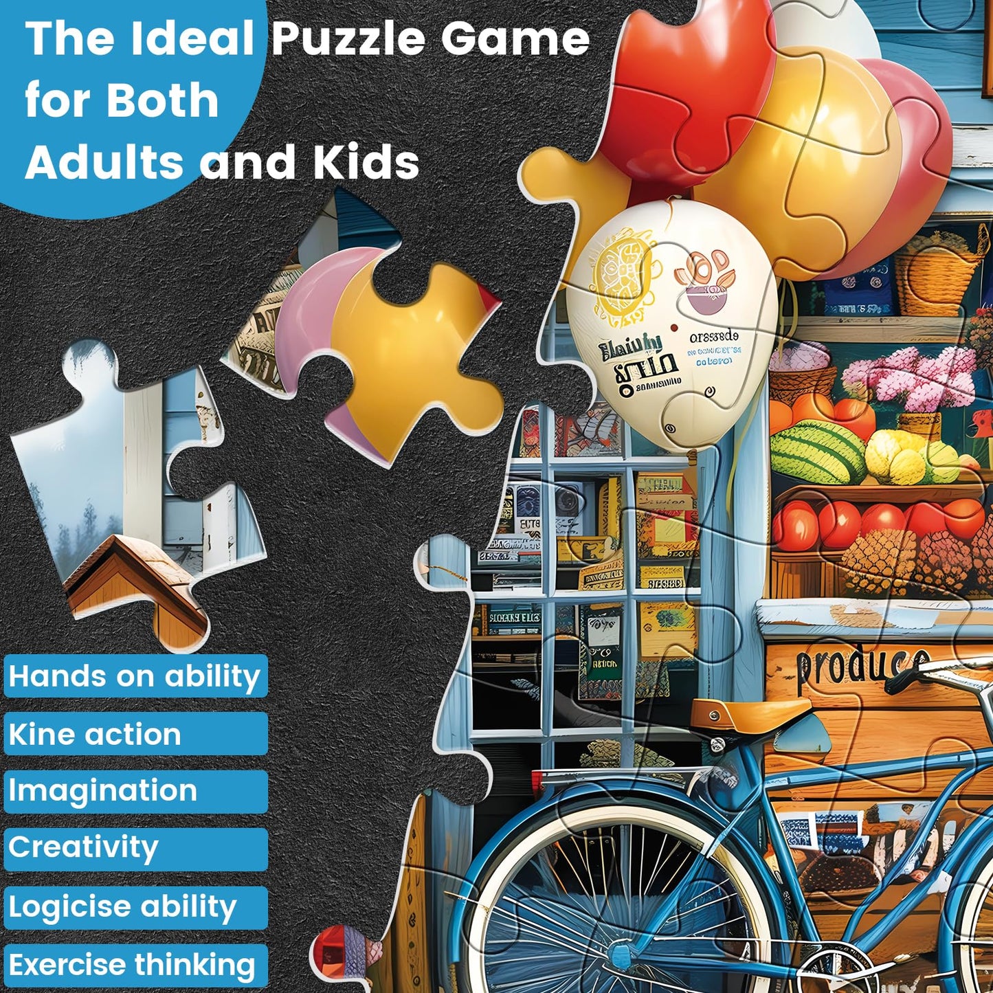 WSCXSC 300-Piece Puzzle – Dog, Fruit & Balloon Scene for Adults & Kids (20.5x15 in)