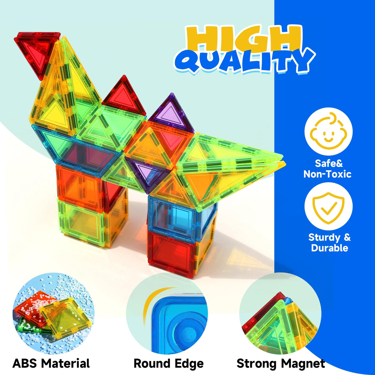 WWISE BLOCK Magnetic Tiles — 131-Piece Set with 2 Cars | Educational STEM Building Toys for Kids 3-9+