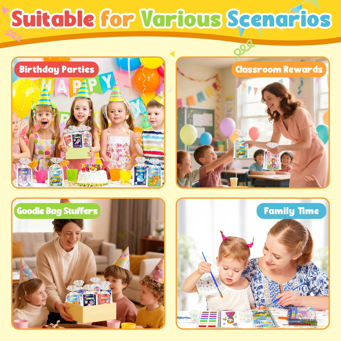 WWN 24 Water Coloring Books Bulk Set – Mess-Free Painting & Party Favors