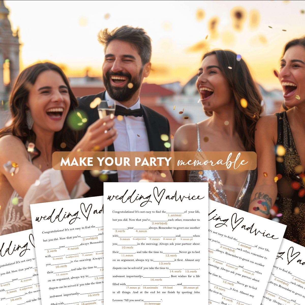 Wybgno Bridal Shower Game Cards – 25-Pack Wedding Advice for Bride & Groom | Minimalist White A06