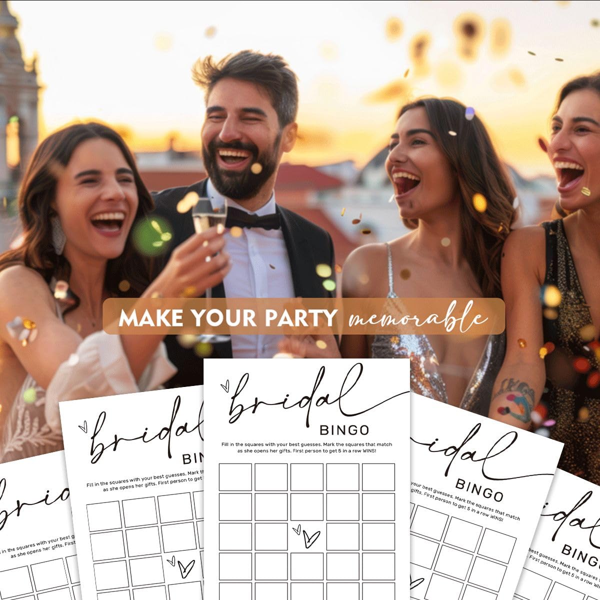 Wybgno Bridal Shower Bingo – 25-Pack Bride-to-Be Cards, Minimalist White Wedding Party Supplies