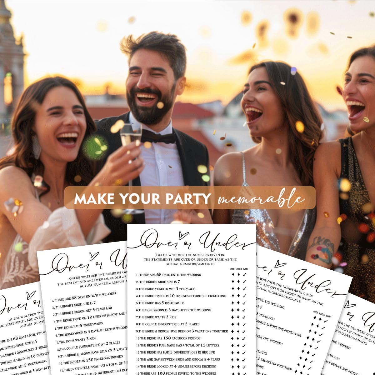 Wybgno Wedding Shower Games Cards – Guess Over or Under for 25 Guests
